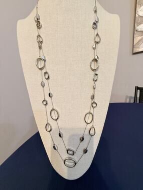 Vintage NY Double Strand Silver Tone Link Necklace 36”